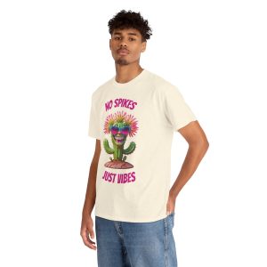 Unisex Heavy Cotton Tee - 'No Spikes Just Vibes' Cactus Graphic T-Shirt for Chill Vibes